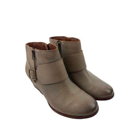 *Kork-Ease Isa Taupe Leather Booties Womens Size 6.5 Moto Buckle Zip Strap Boots - Picture 13 of 16